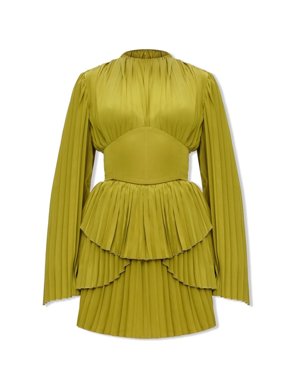 Andrea Iyamah Olive Pleated Long-Sleeve Mini Dress